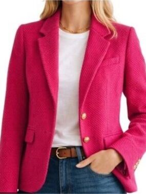 J. Crew Women’s Tweed School Boy Blazer in Sweet Fuchsia Gold Tone Buttons NEW 8